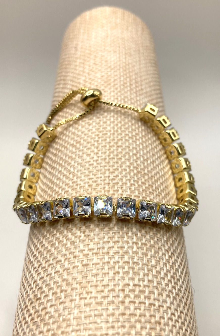 Women's Gold Overlay Slider Tennis Bracelet Made with Swarovski Elements Sz 9